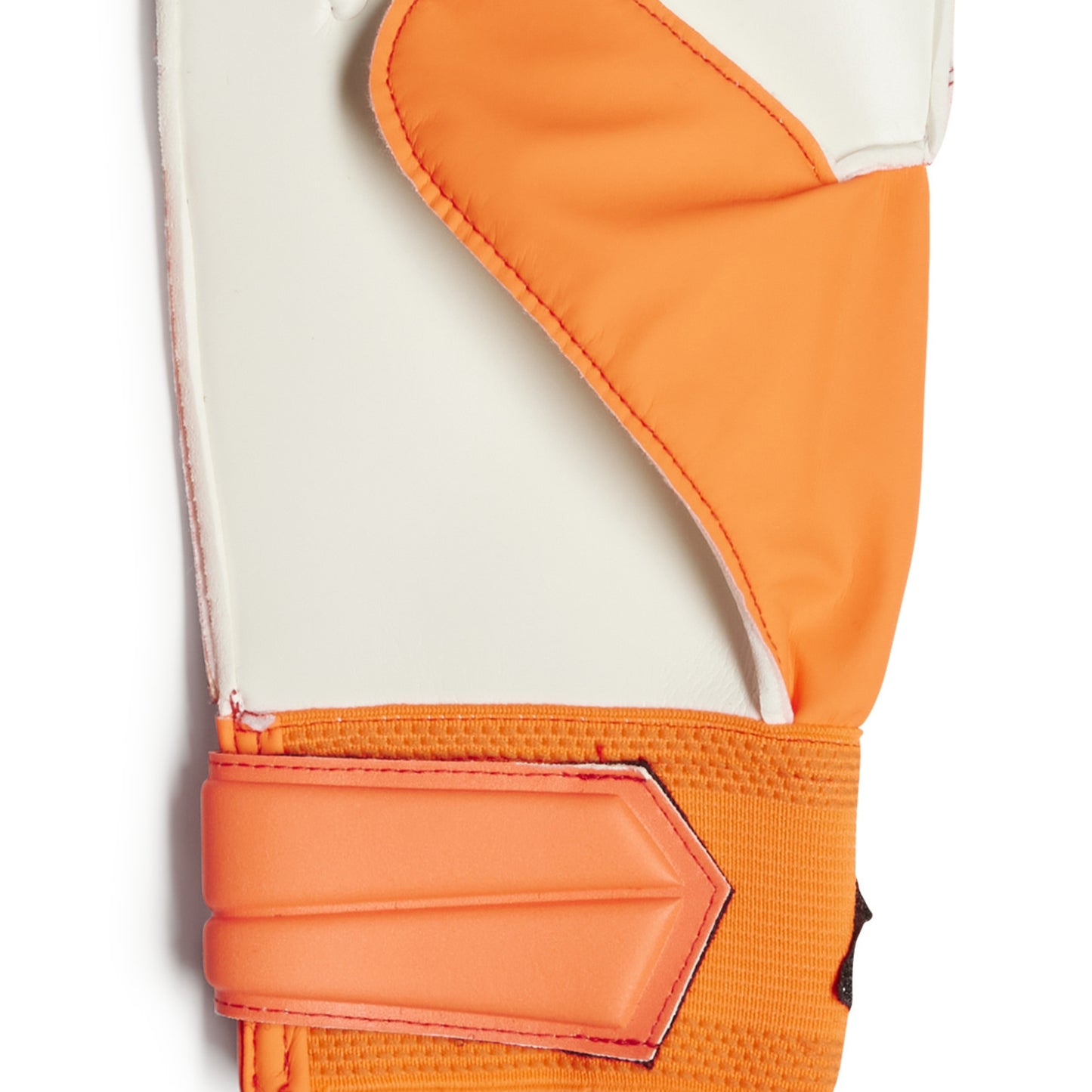 Close-up of an orange and white glove on a white background