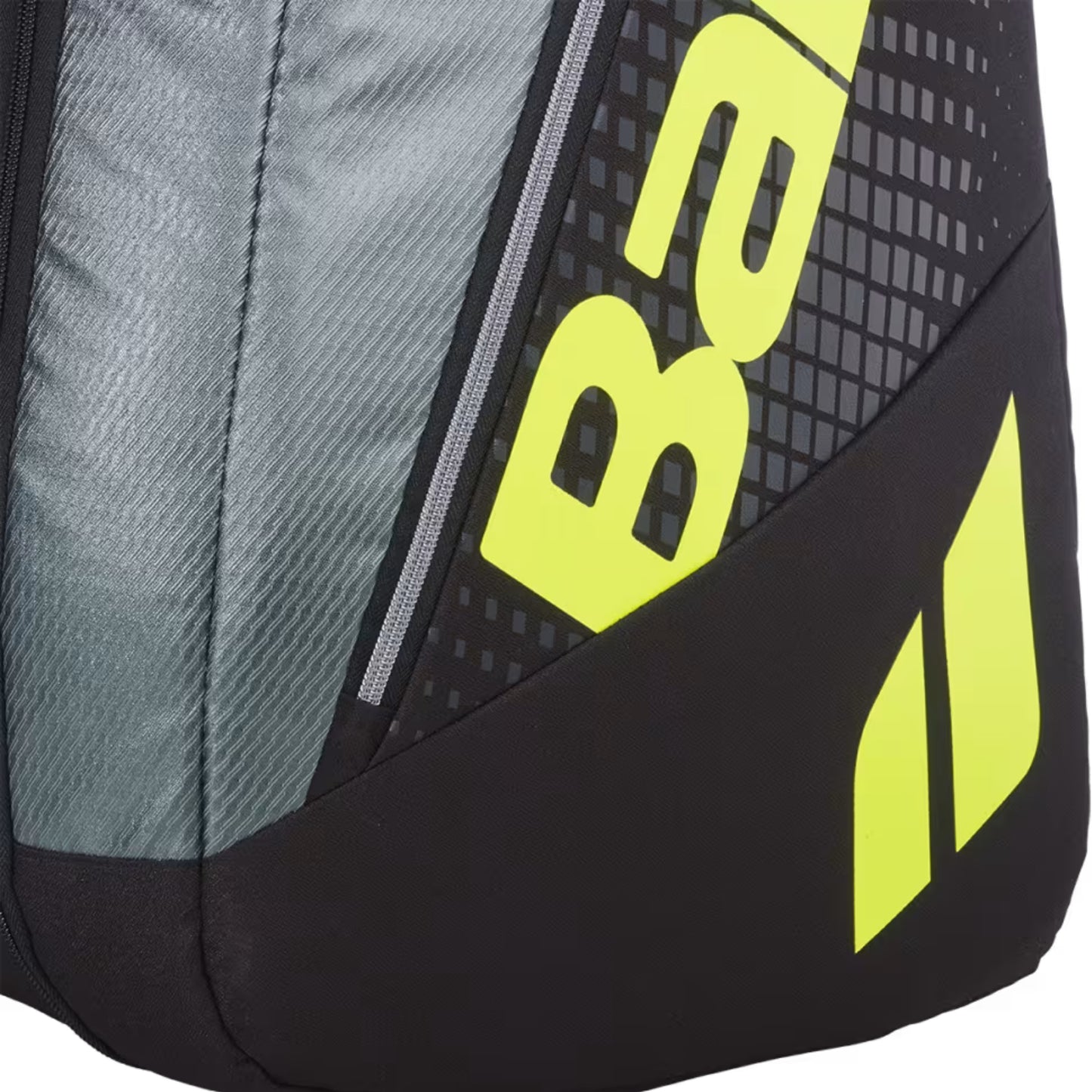 Close-up of a tennis bag with a brand logo on a white background