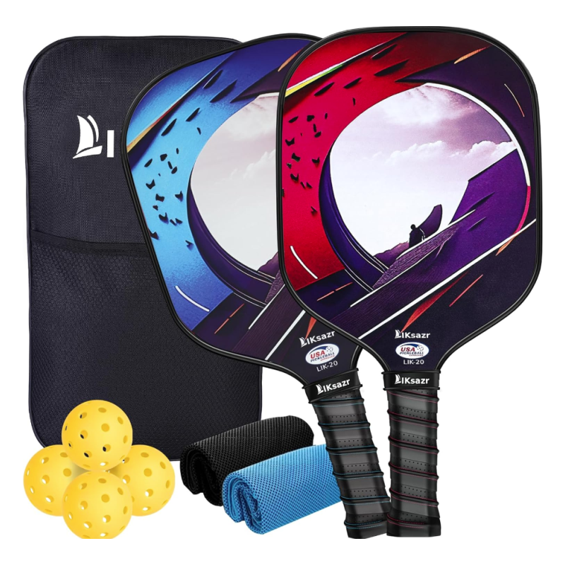 LIKSAZR PICKLEBALL SET 2 BATS + 4 BALLS + 2 TOWELS