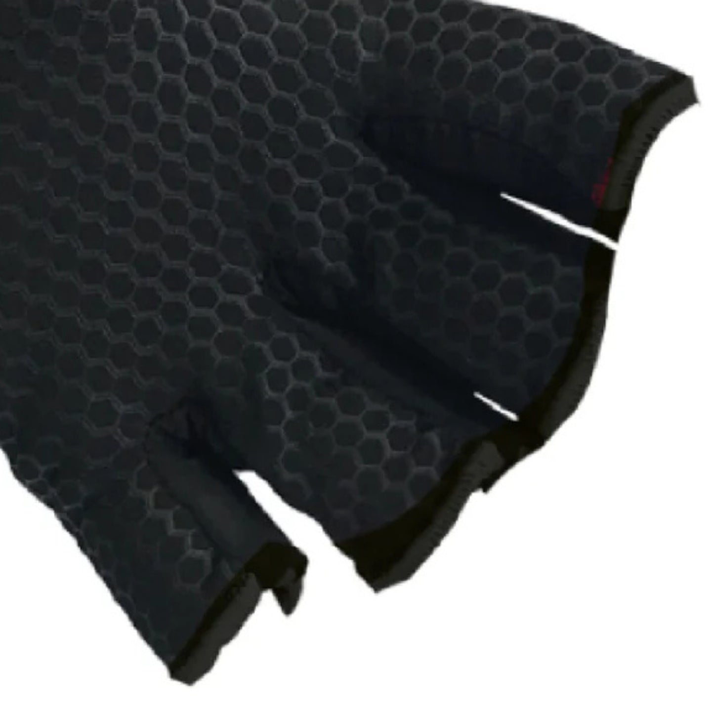 Black textured glove on bottom on a white background