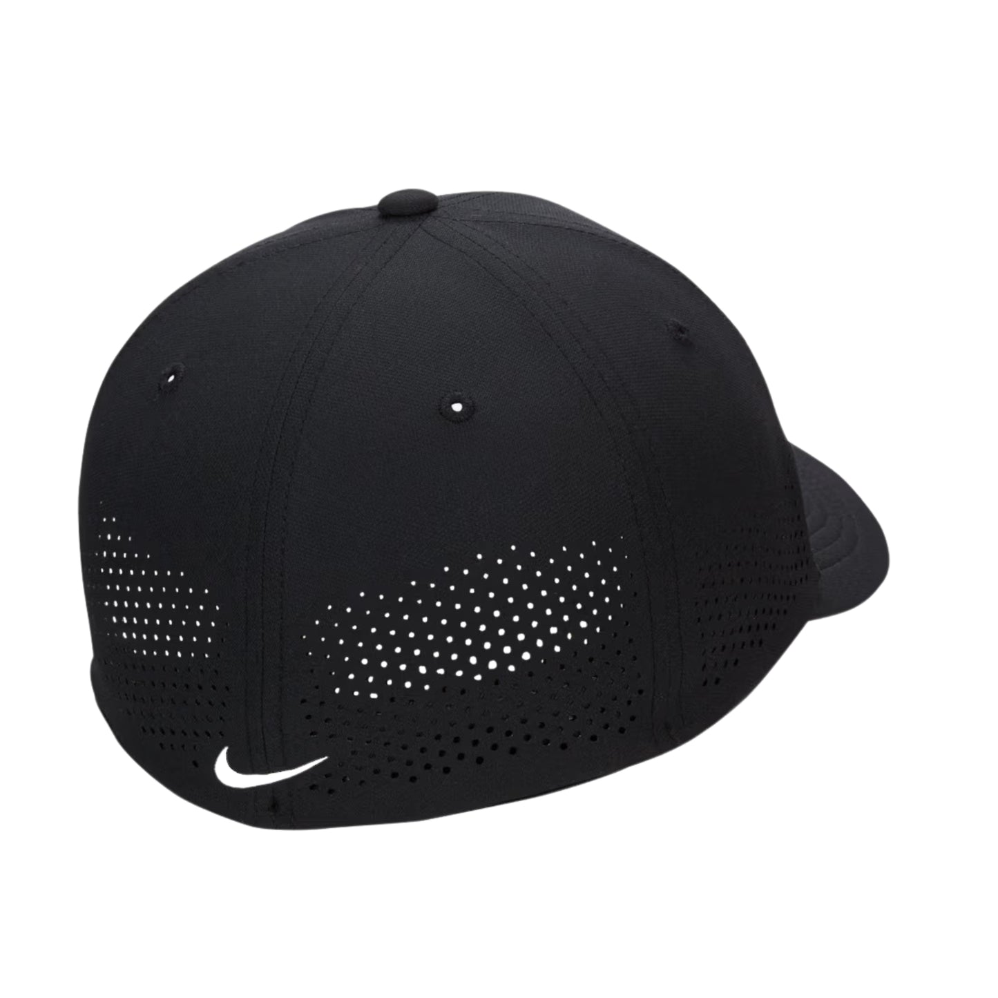 Black Nike cap with perforated design on a white background