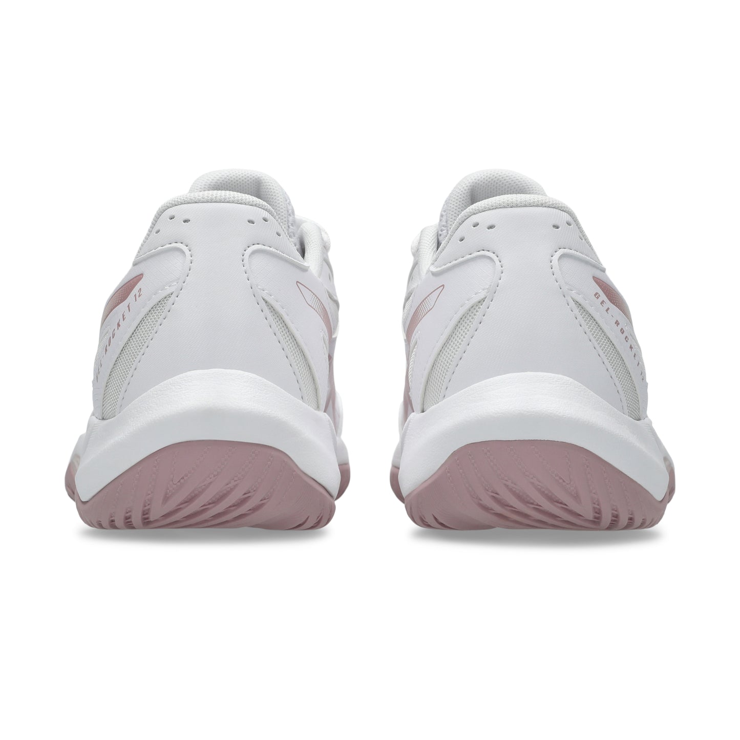 White squash shoes with pink soles on a white background