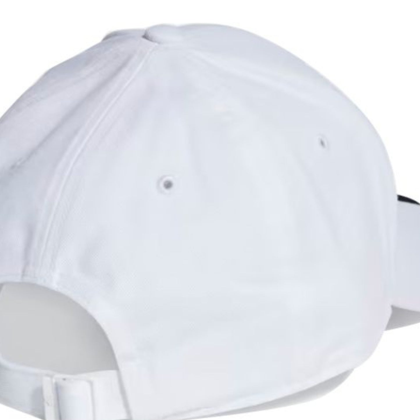 White Adidas cap with black stripes on a white background