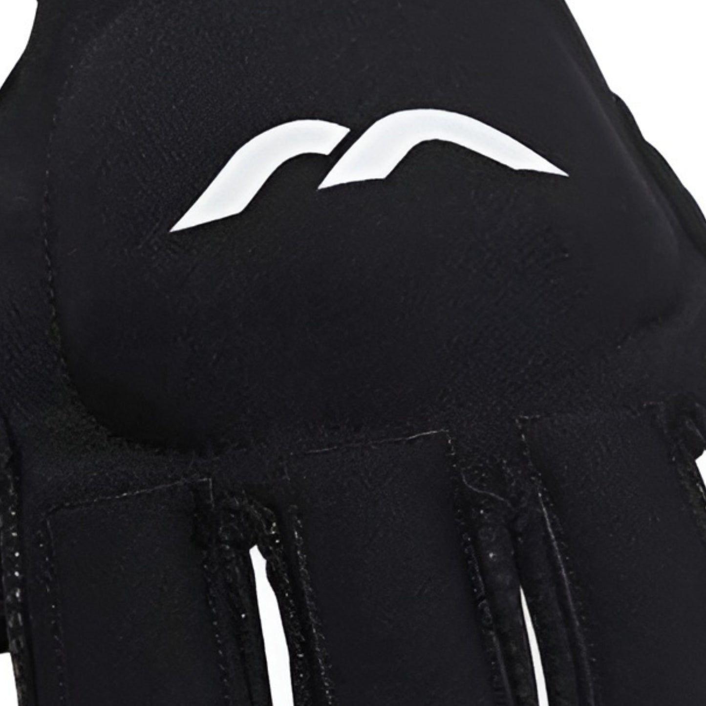 Black glove with a white logo on a white background