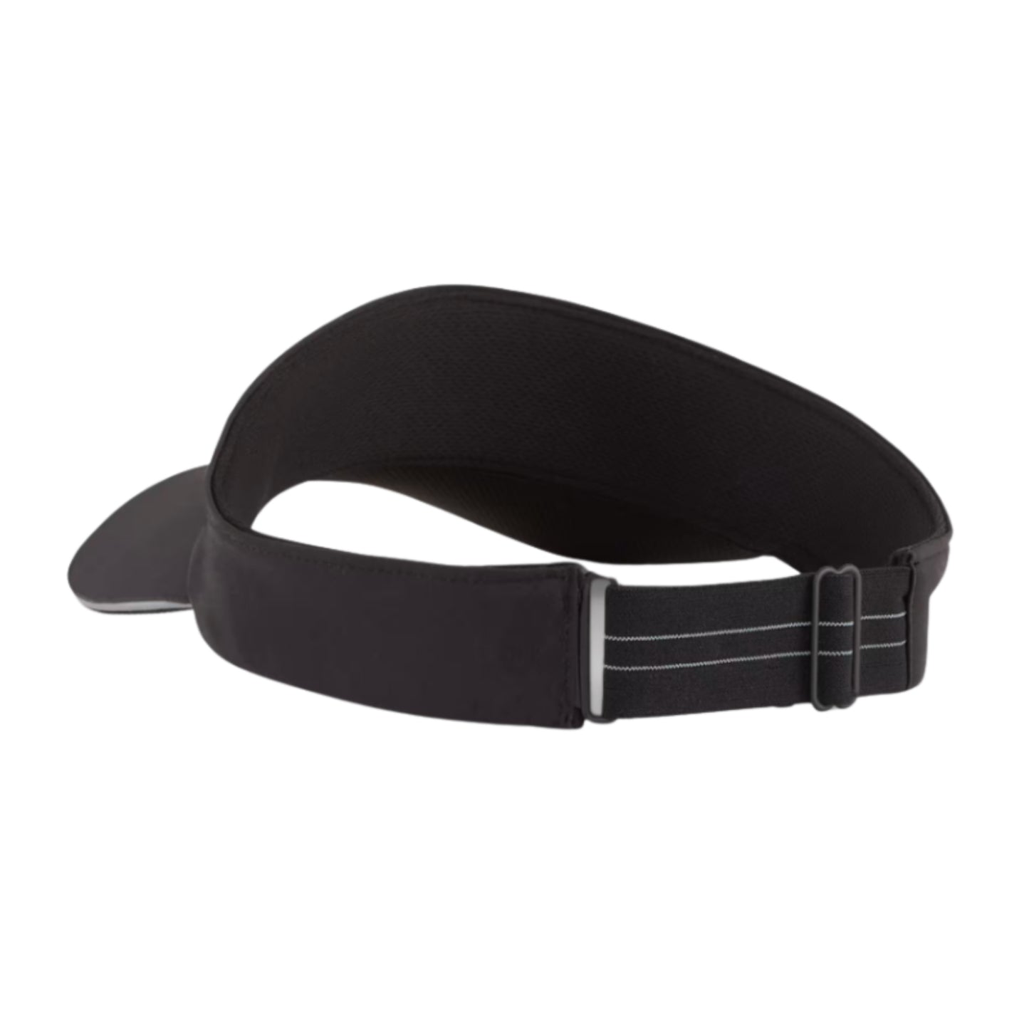 Black visor with a strap on a white background