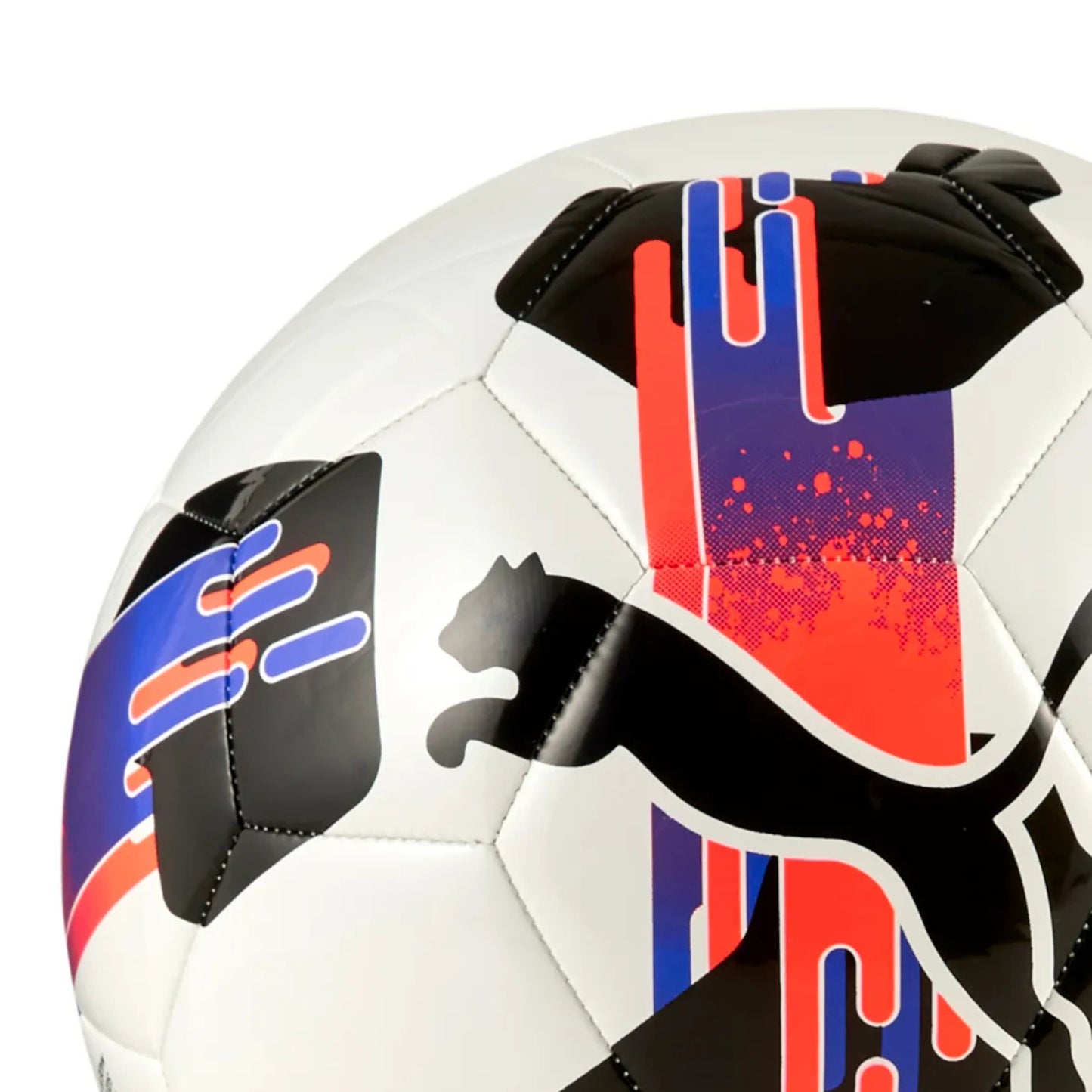 Soccer ball with colorful design and Puma logo on a white background