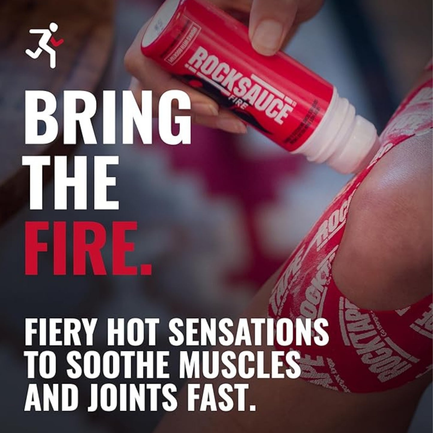 Person holding a 'RockSauce' product with promotional text on a dark background
