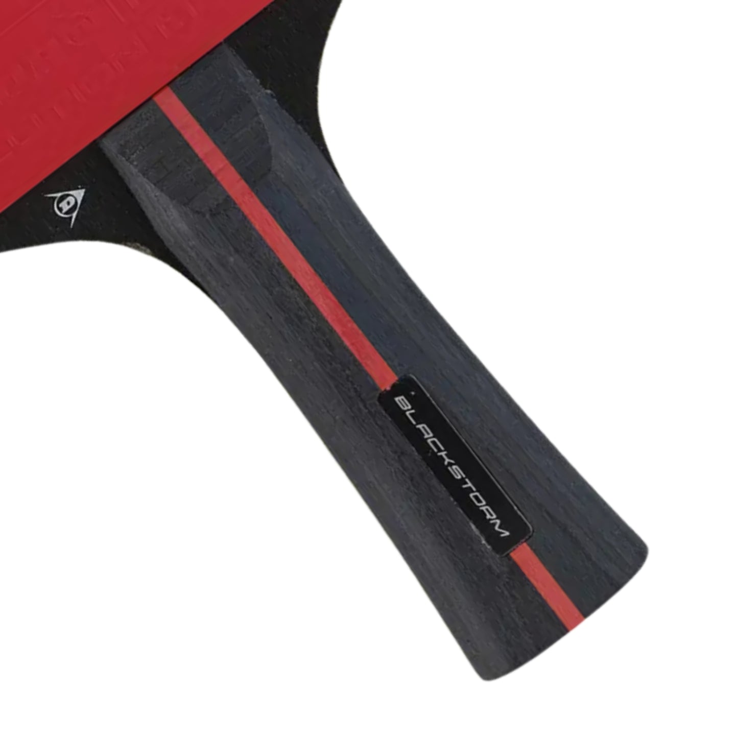Close-up of a table tennis bat with 'Blackstorm' branding on a white background
