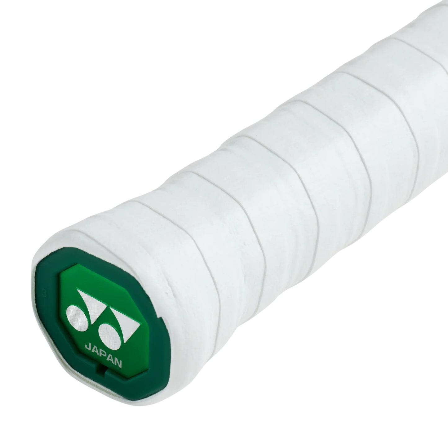 White tennis racket grip with green accent and 'Japan' text on a white background