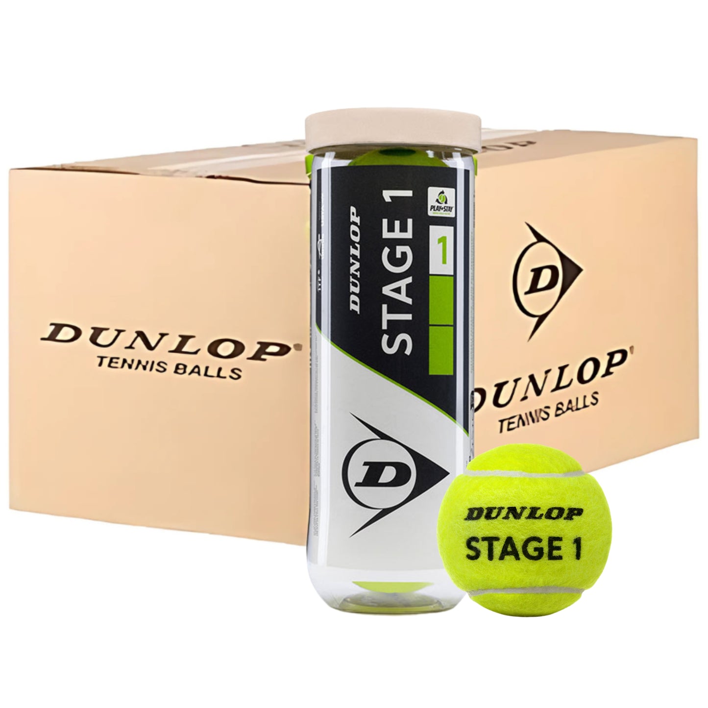 Dunlop box of 72 with Stage 1 packaging in front of the box