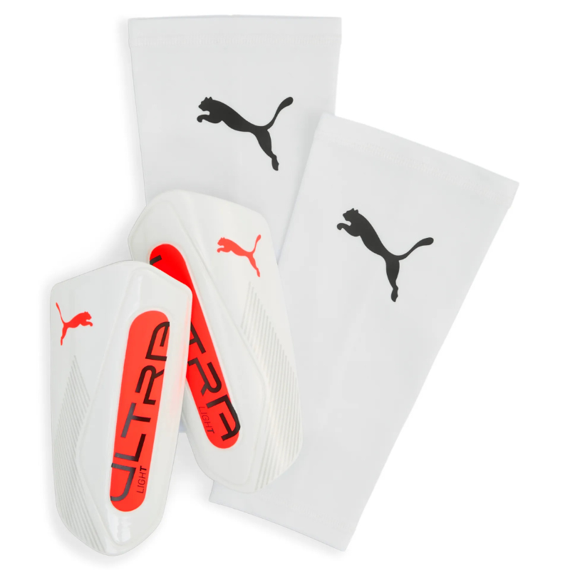 PUMA SHIN GUARD SOCCER ULTRA LIGHT SLEEVE WHITE/GLOWING RED (SS25)