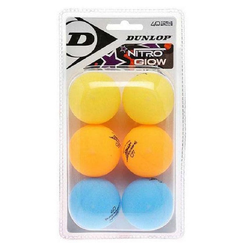 DUNLOP BALL TABLE TENNIS NITRO GLOW 40+ ASSORTED (6)