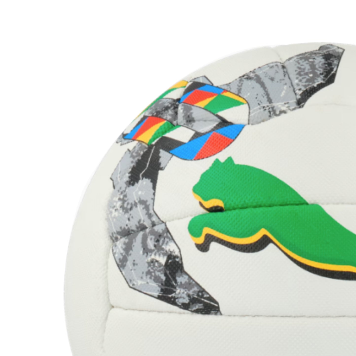 Puma netball ball with colorful patterns on a white background