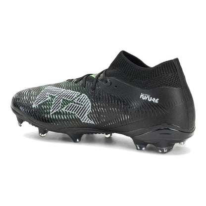 Black soccer Puma boot with Puma logo on a white background