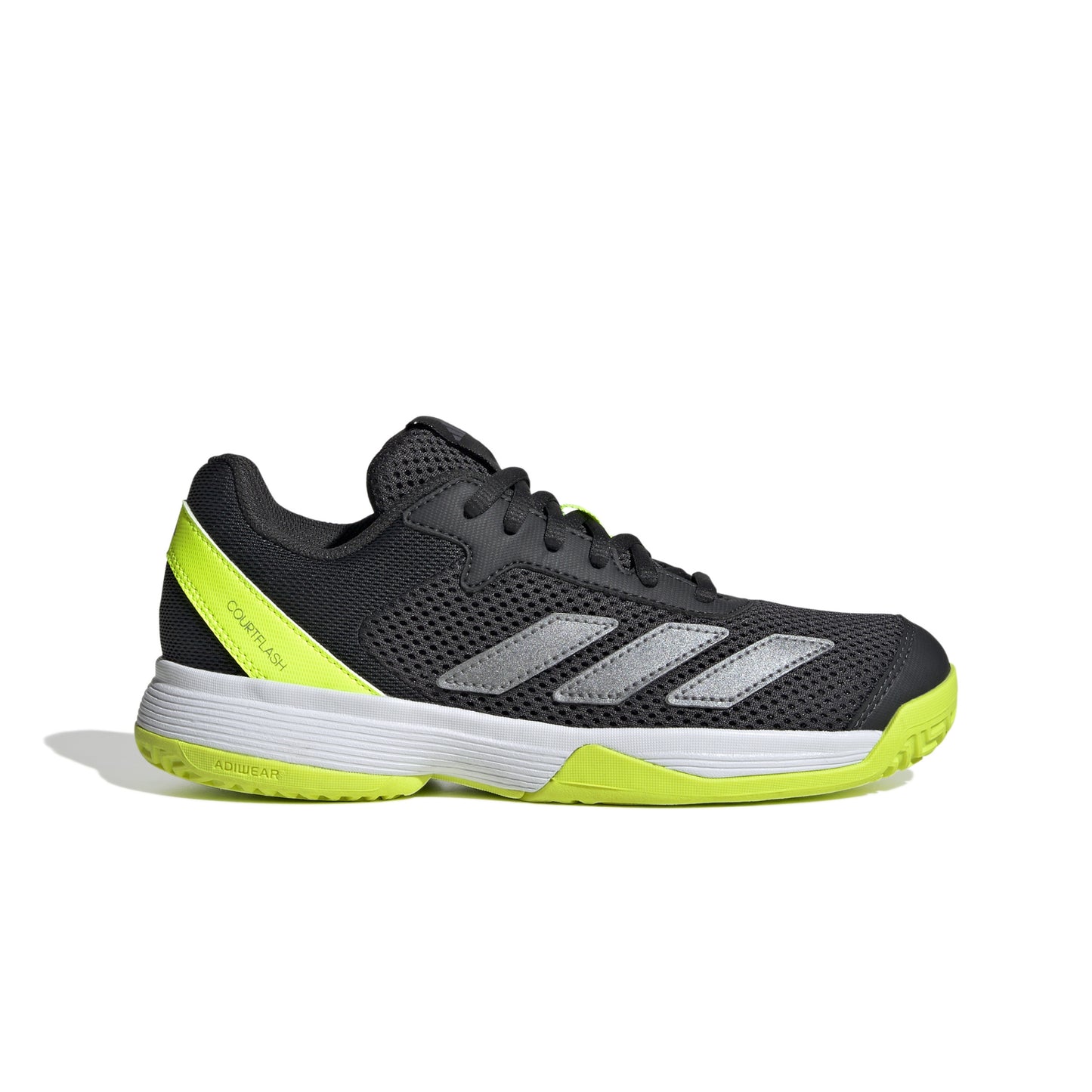 Black and yellow Adidas shoe on a white background