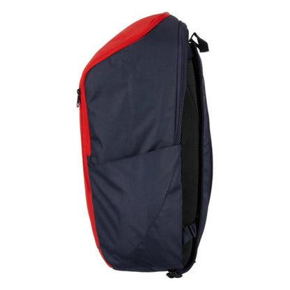 Red and navy Yonex backpack on a white background