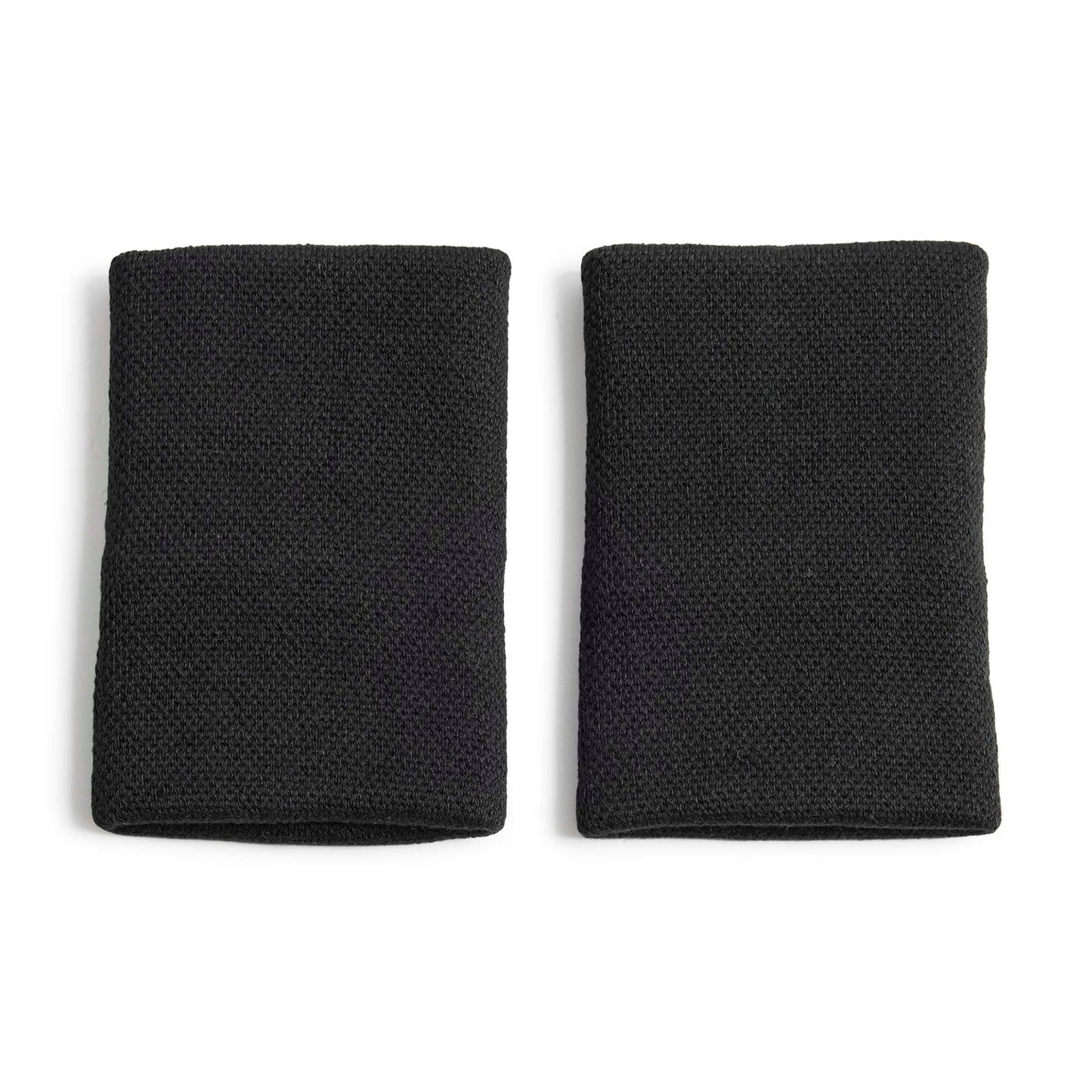 Two black textured athletic wristbands shown side by side on a plain white background.