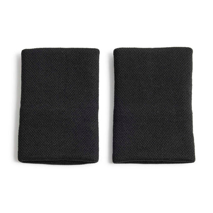 Two black textured athletic wristbands shown side by side on a plain white background.