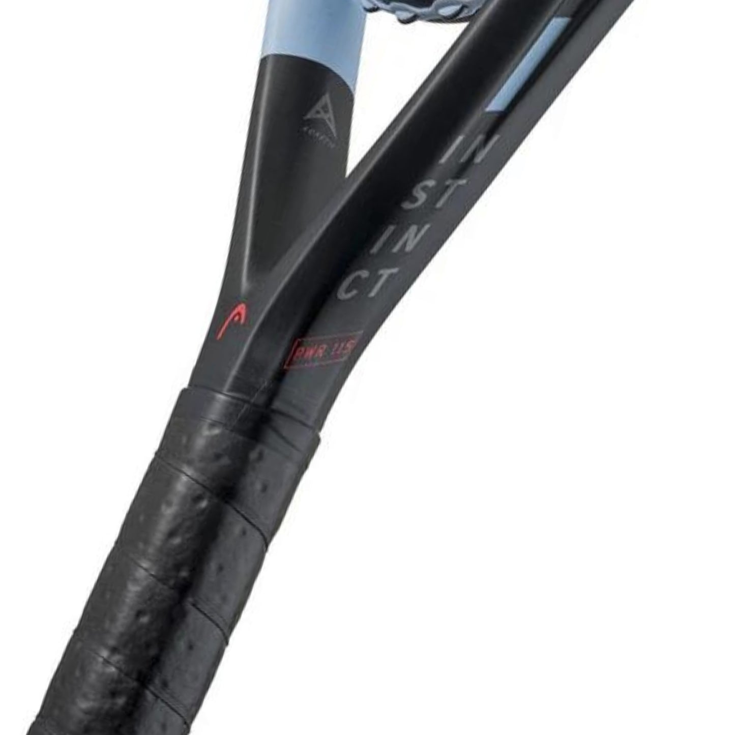 Close-up of a Head tennis racket with 'Head' branding on a white background