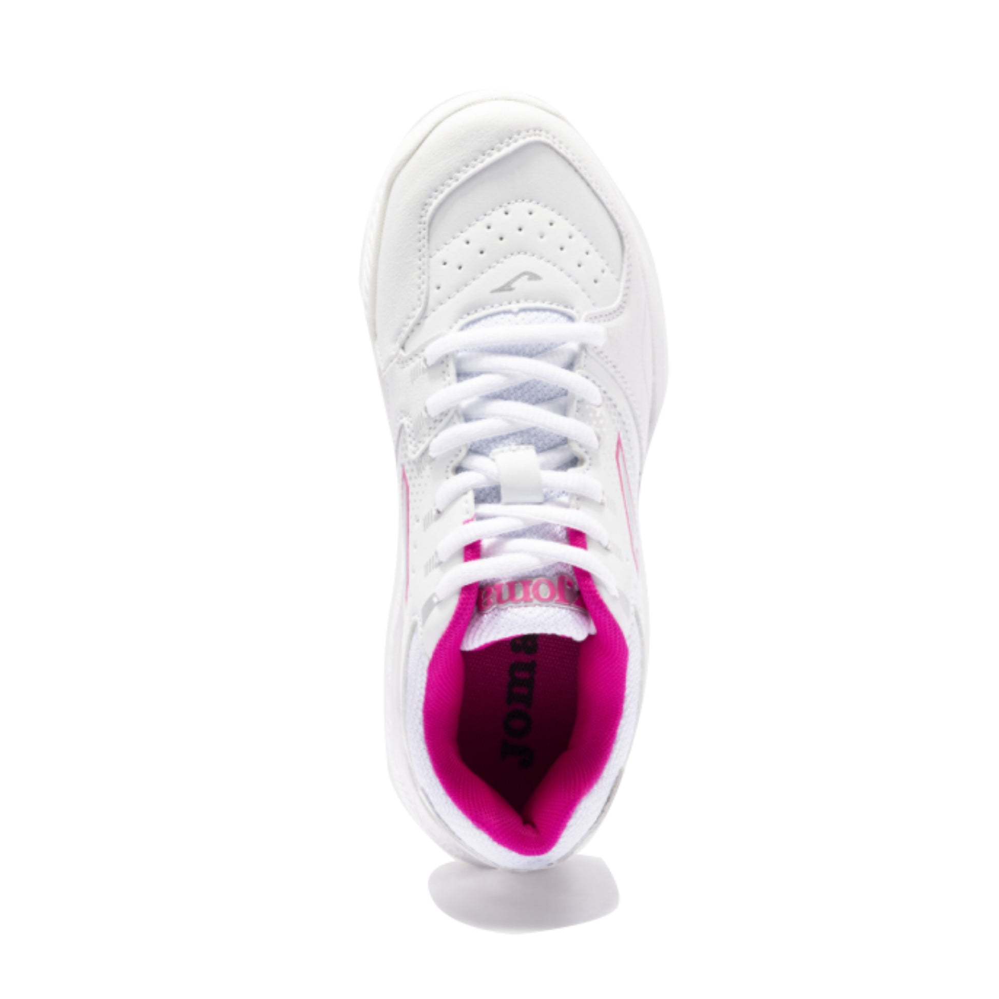 White and pink Joma tennis shoe with pink interior on a white background