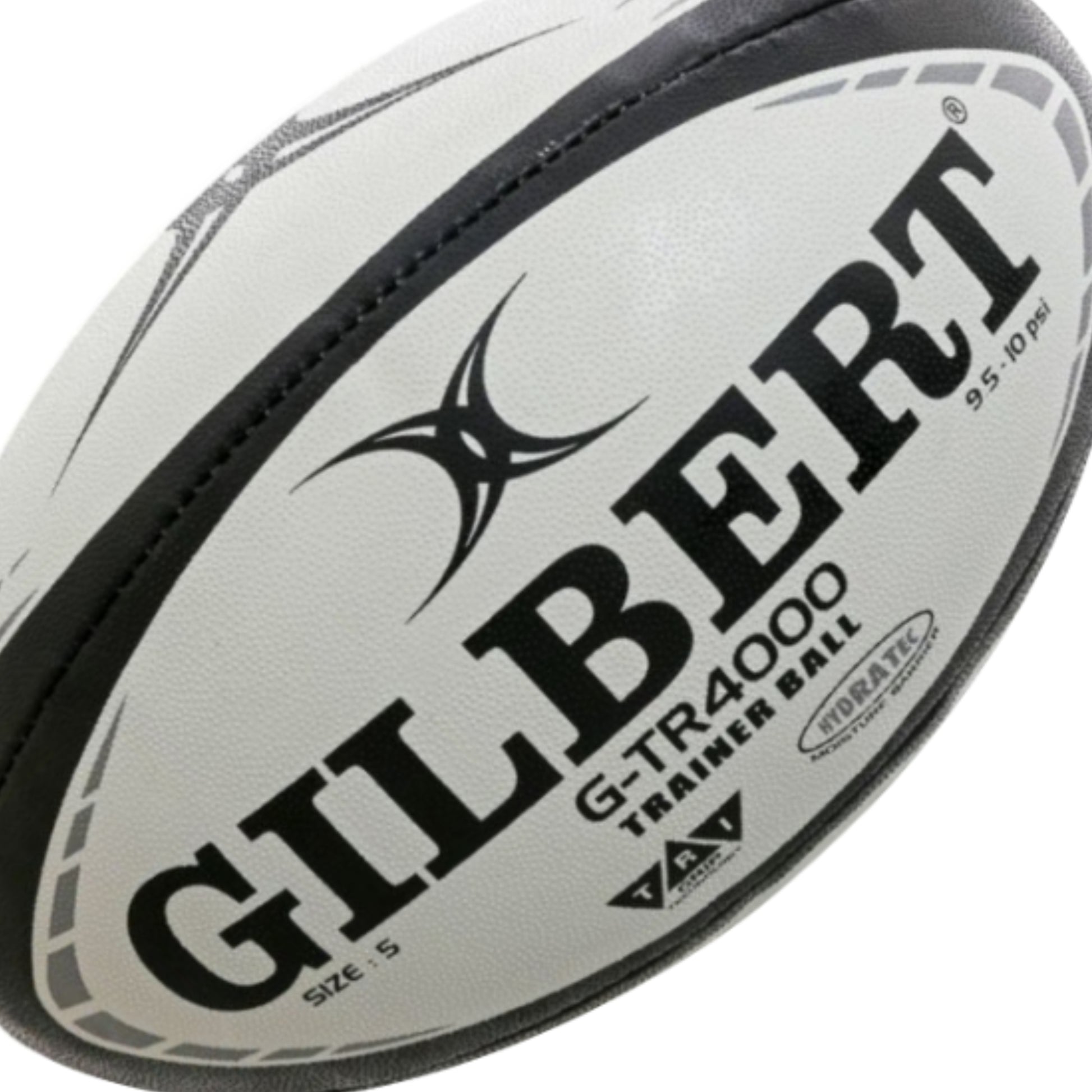 Gilbert rugby ball with visible branding on a white background