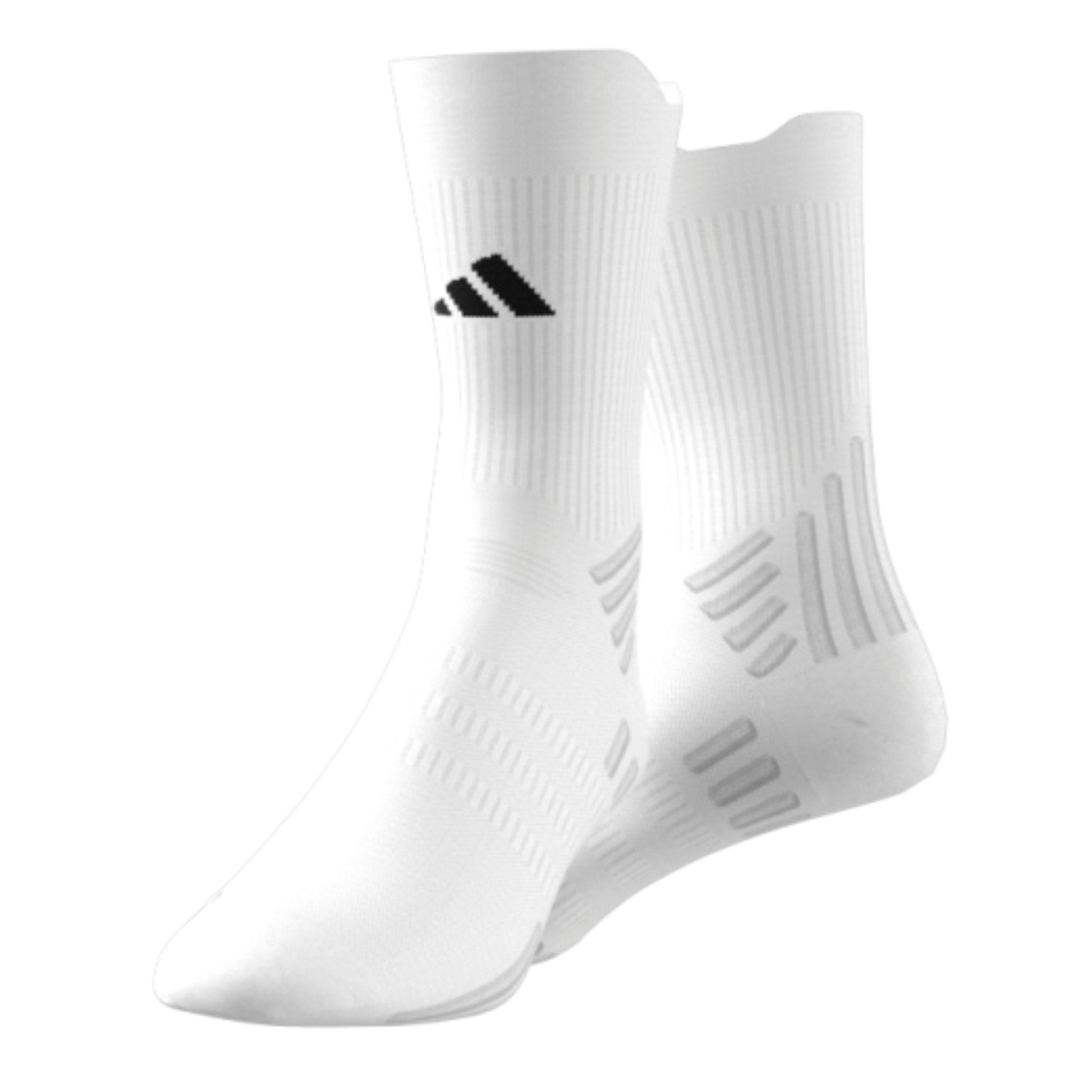 White socks with a adidas logo on a white background