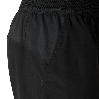 Close-up of black short with a textured waistband on a white background