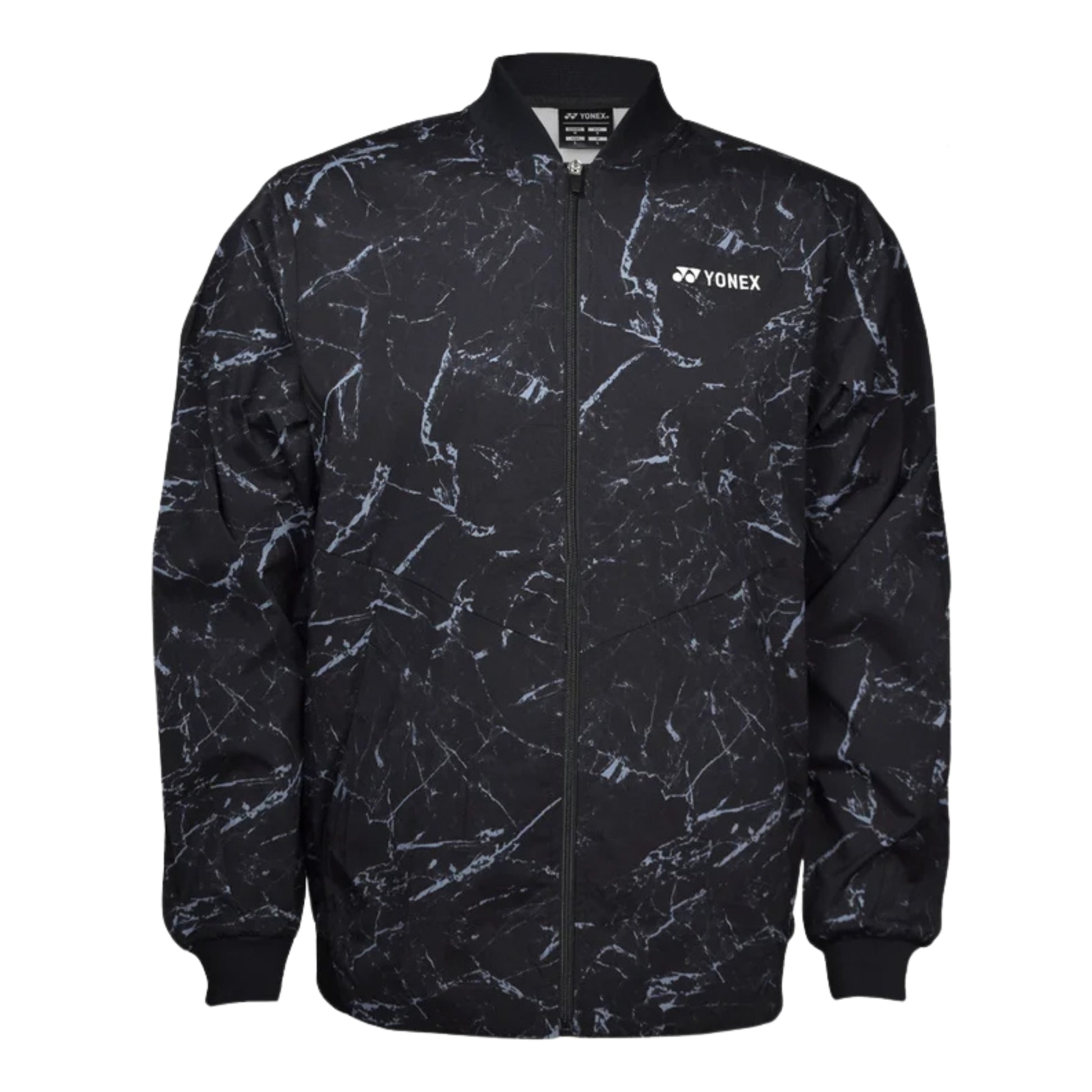 Black patterned jacket with Yonex logo on a white background