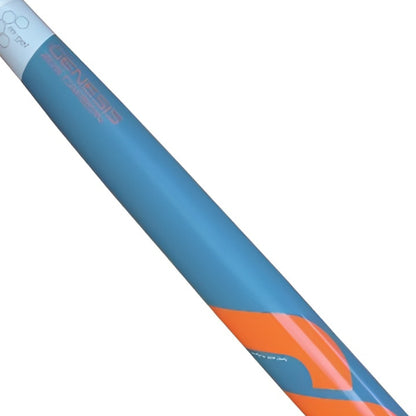 Blue and orange hockey stick on a white background