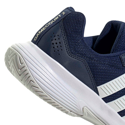 Navy blue and white tennis shoe with 'GameCourt Z' text on a white background