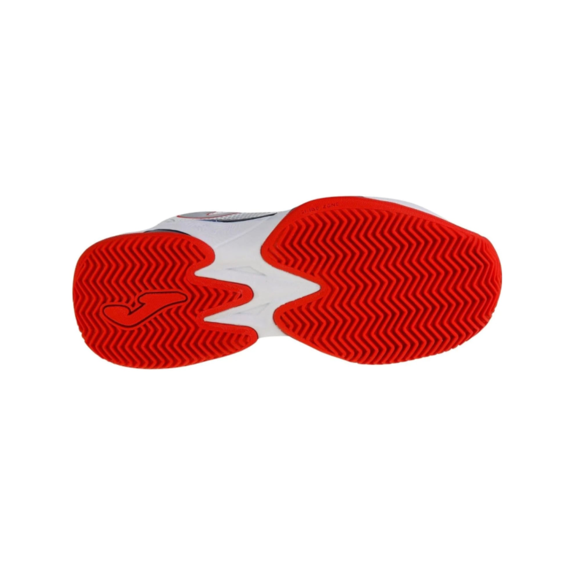 Close-up of a red and white shoe sole on a white background