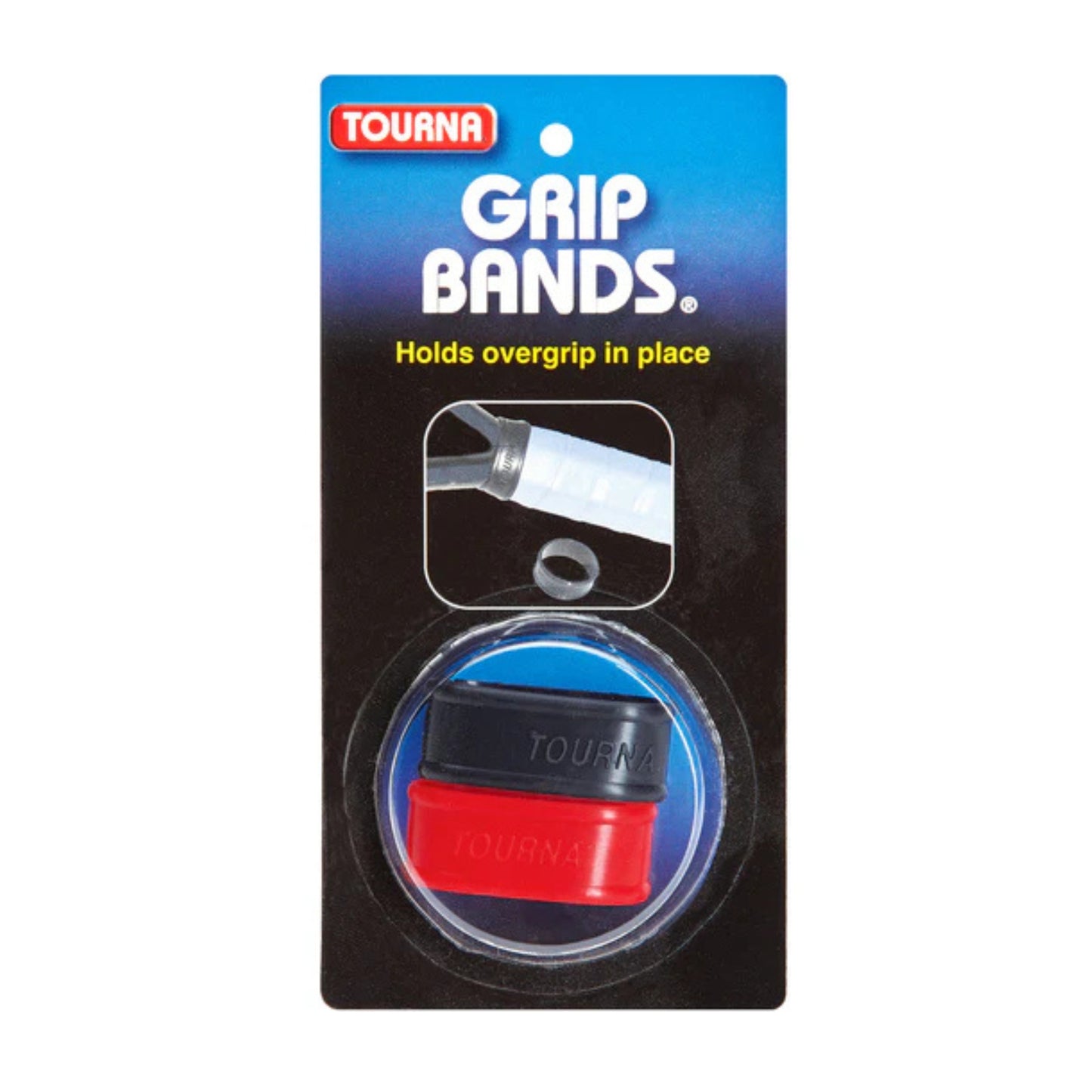 Packaged Tourna grip bands with clear window on a white background