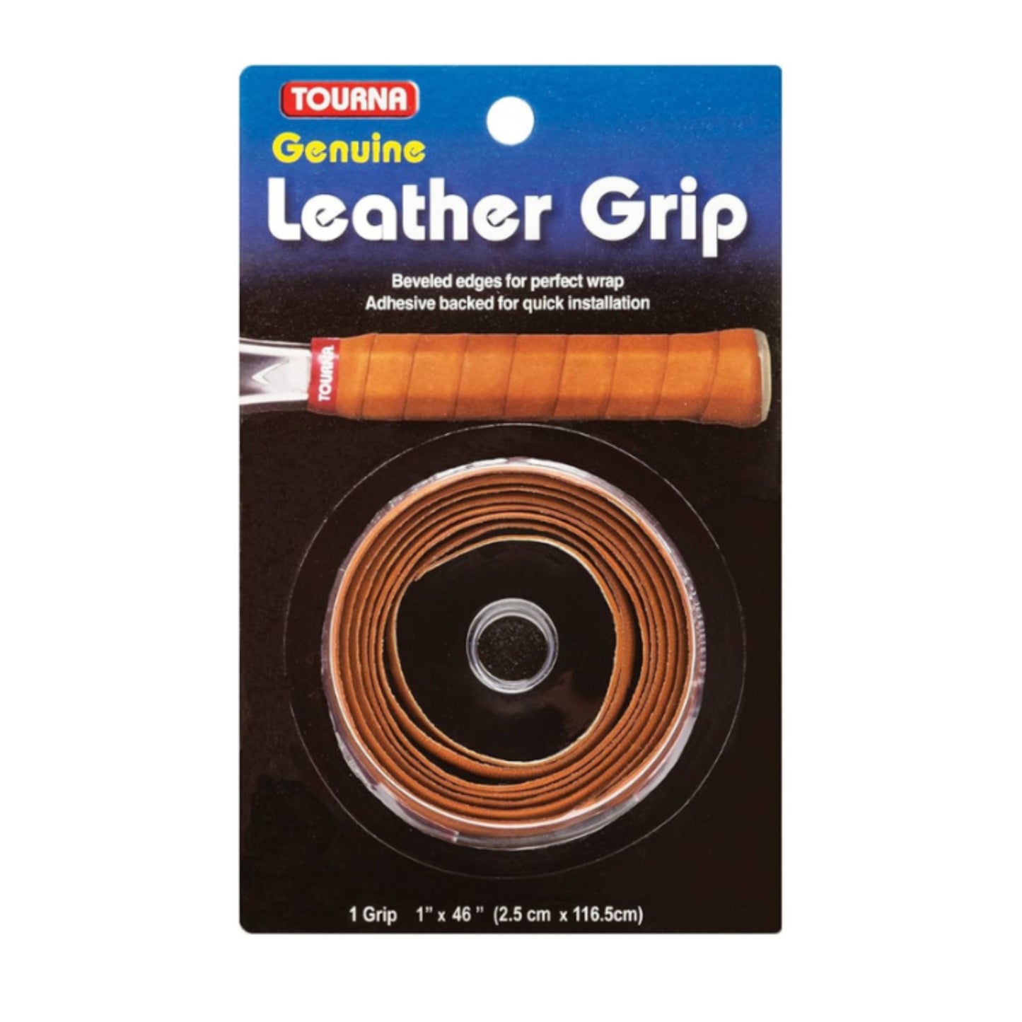 Packaged Tourna leather grip with visible branding on a white background