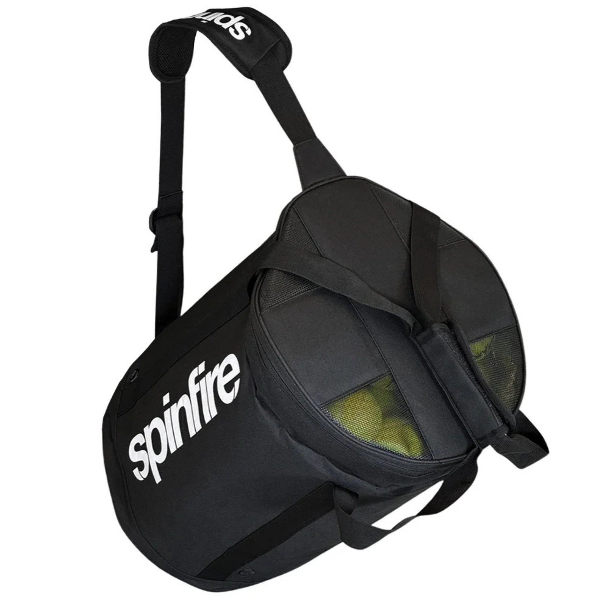 Black bag with 'spinfire' branding on a white background