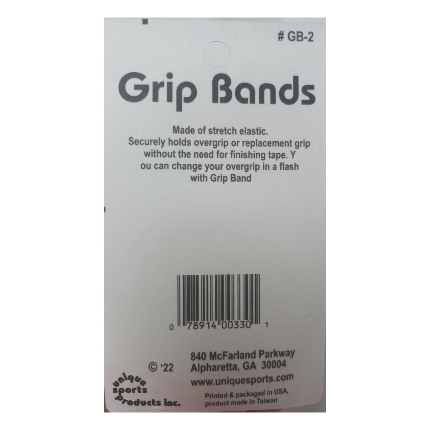 Label for Grip Bands with product details on a white background
