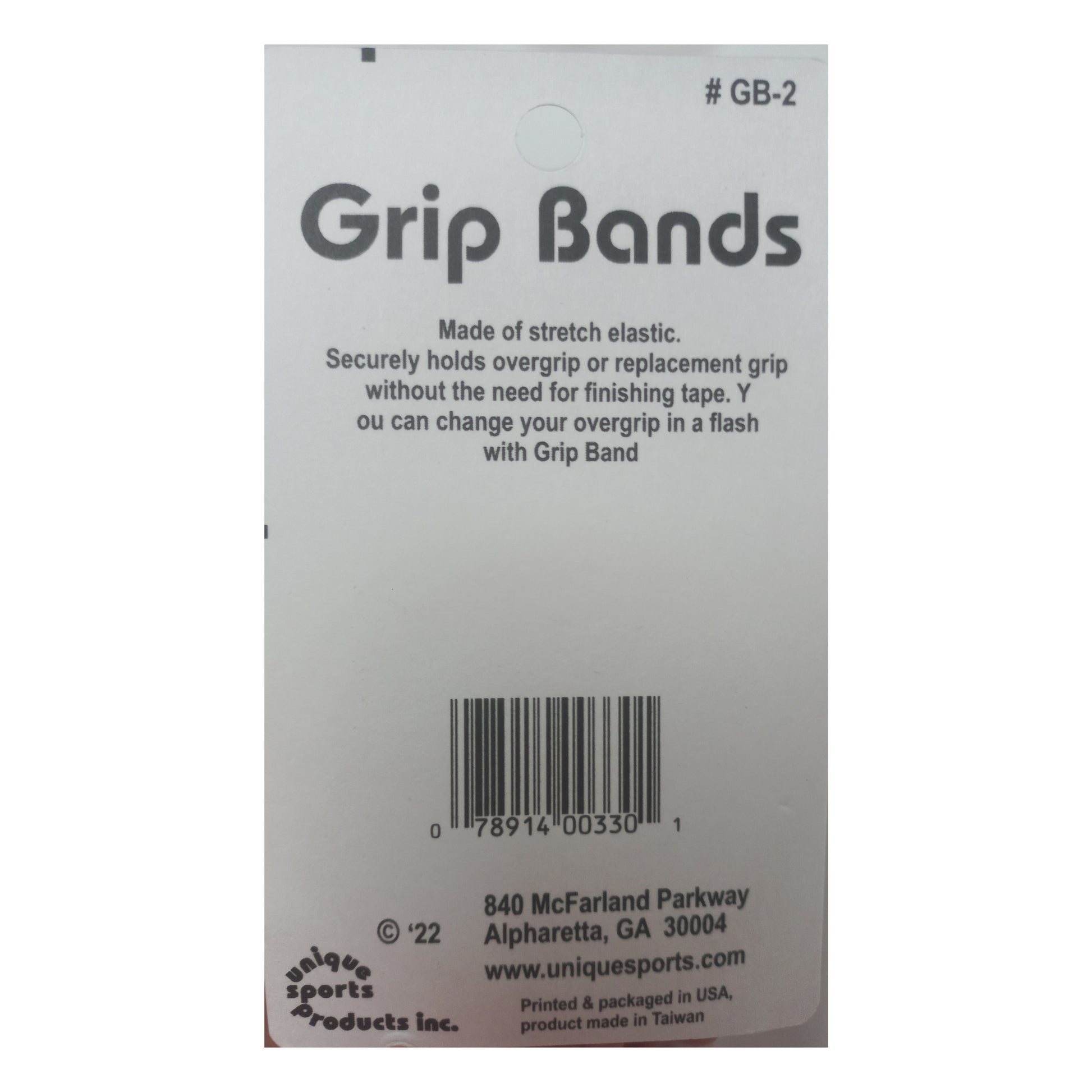 Label for Grip Bands with product details on a white background