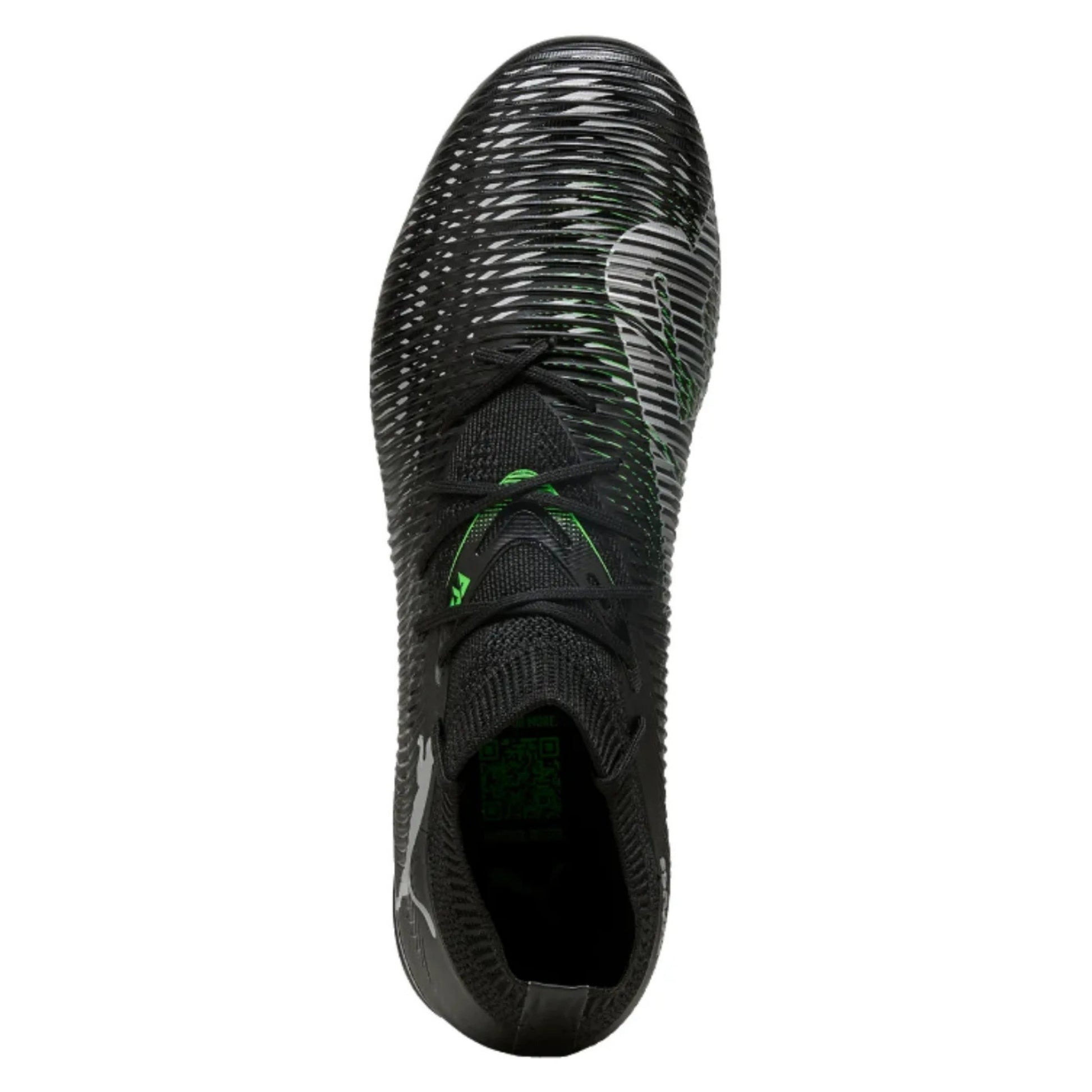 Black soccer Puma boot with Puma logo on a white background