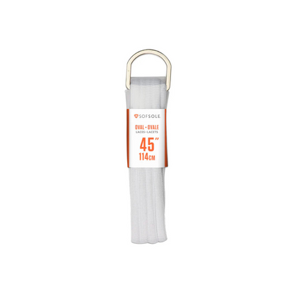 White shoelace with a label on a white background
