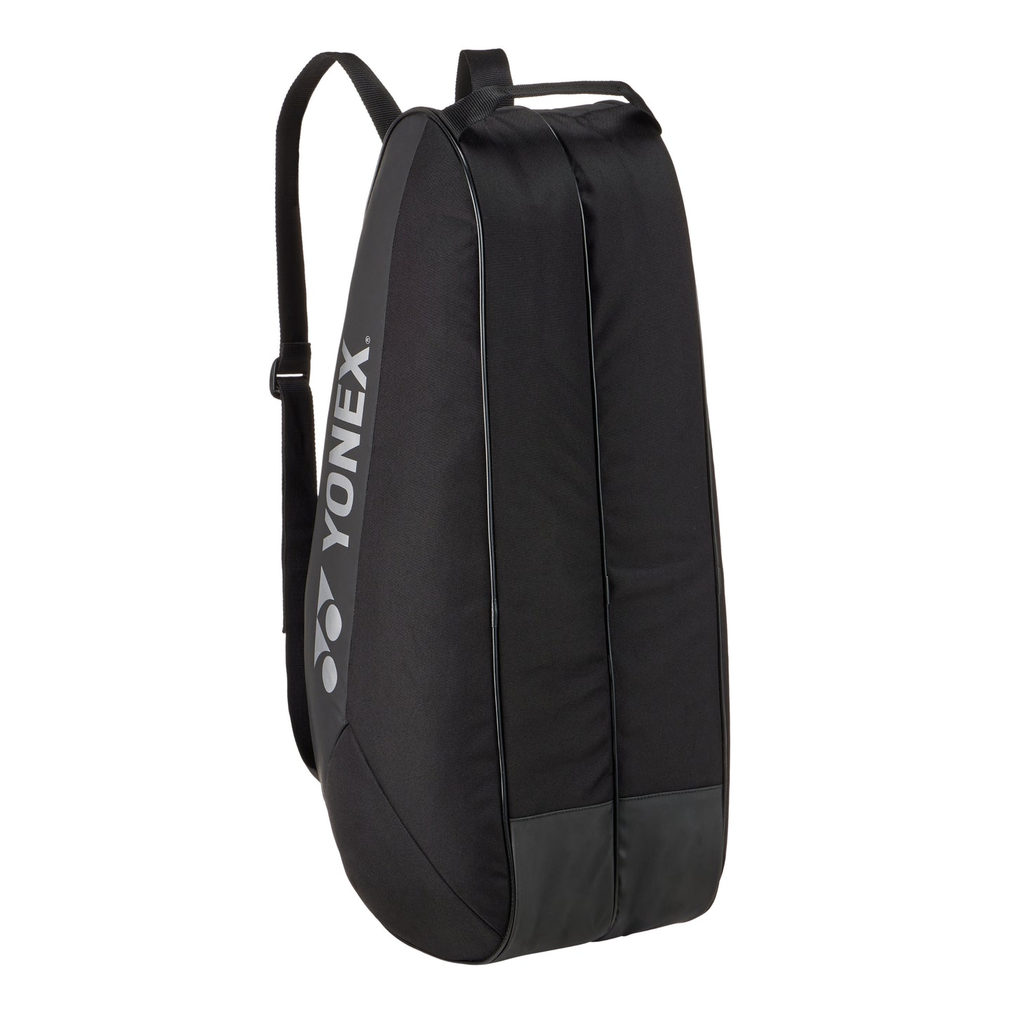 Black Yonex tennis bag on a white background