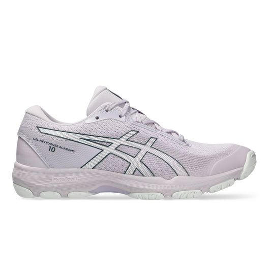 Light pink Asics shoe with black accents on a white background