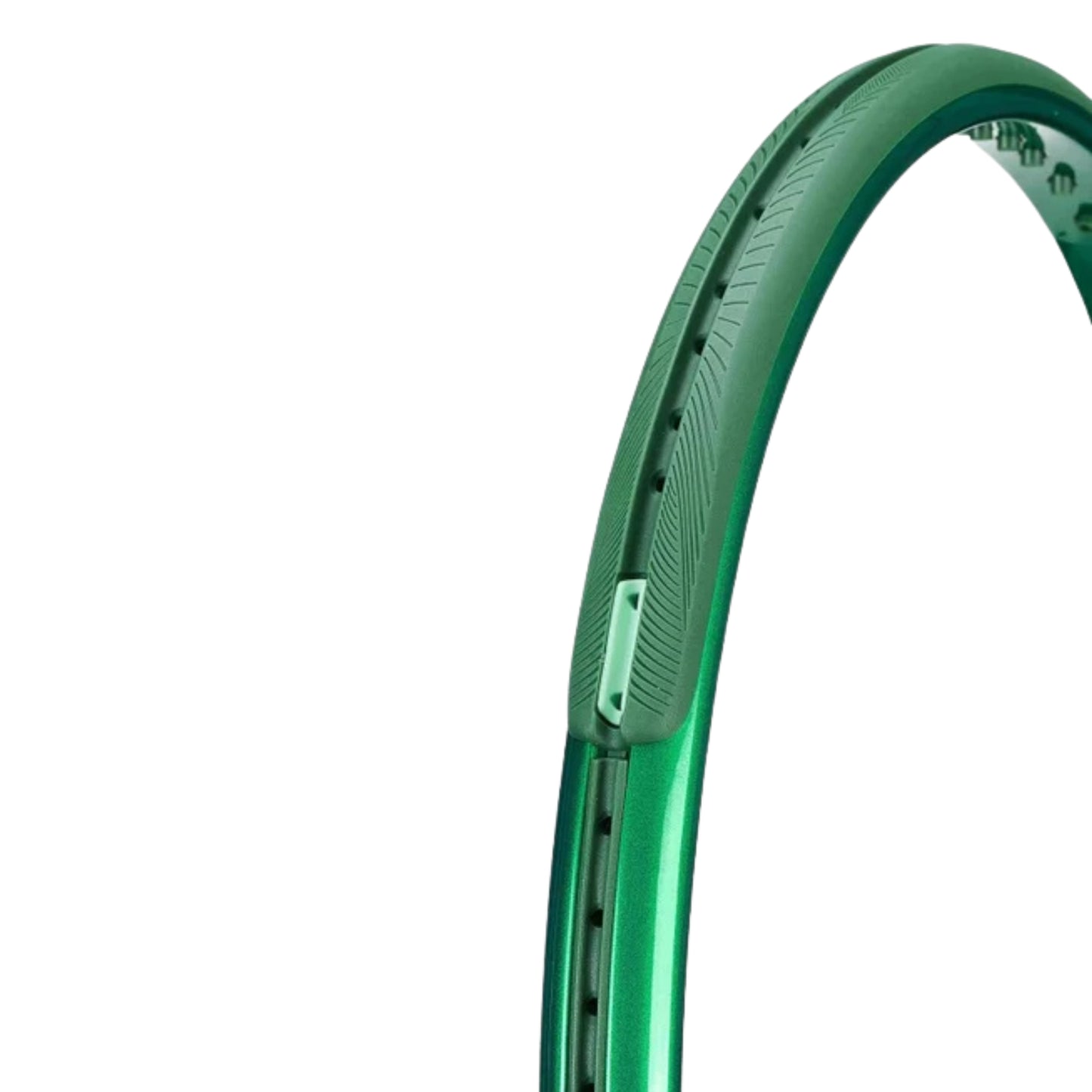 Close-up of a green Wilson tennis racket frame on a white background