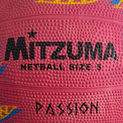 Pink netball with 'Mitzuma' branding and size 5 label
