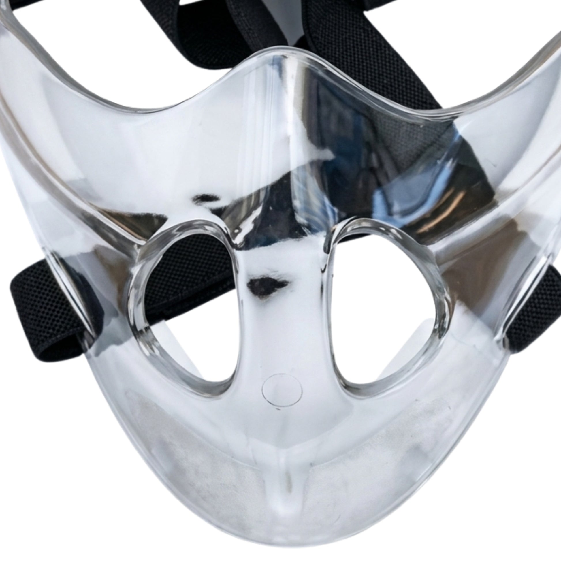 Clear mask with black straps on a white background
