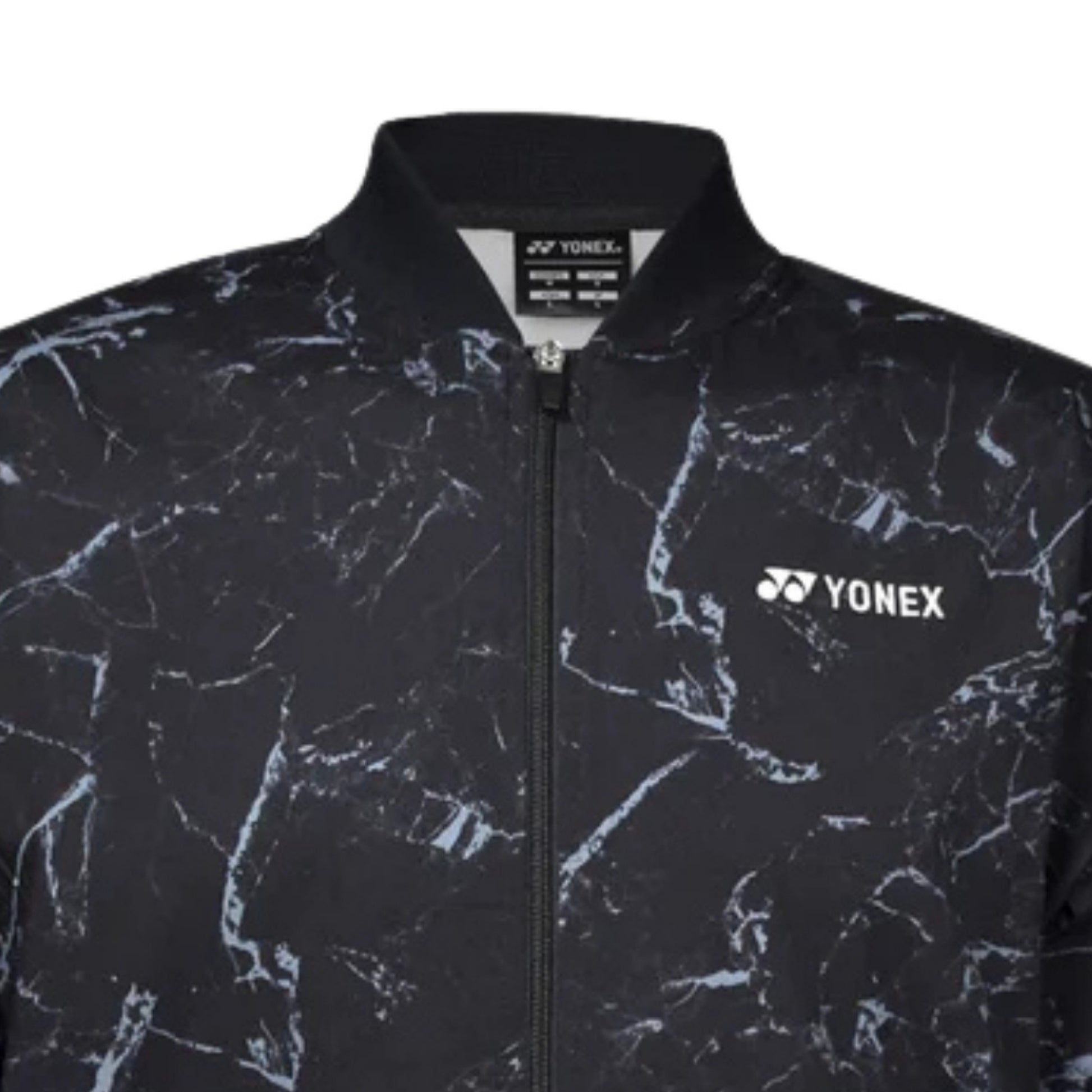 Black jacket with white pattern and Yonex logo on a white background