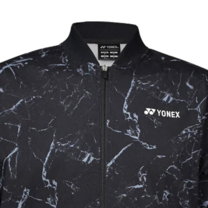 Black jacket with white pattern and Yonex logo on a white background
