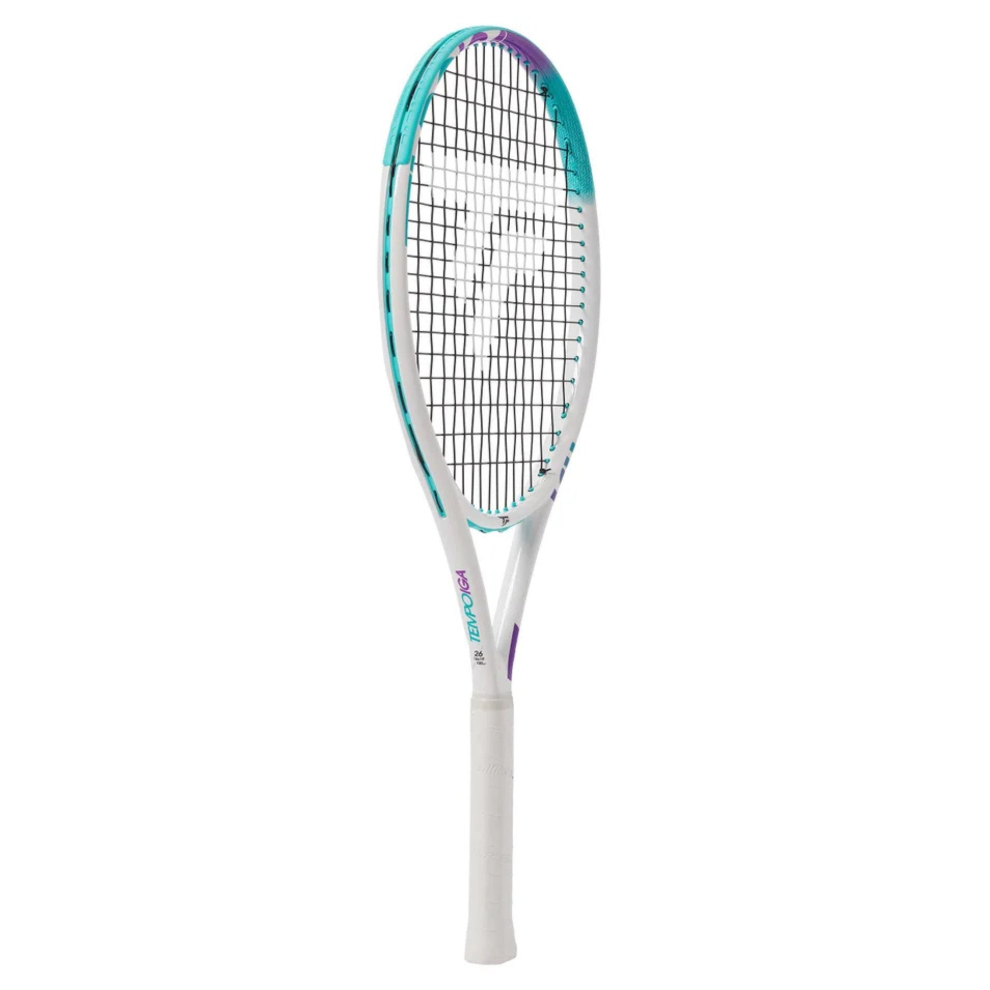 Tecnifibre Tennis racket with a white handle and colorful frame on a white background