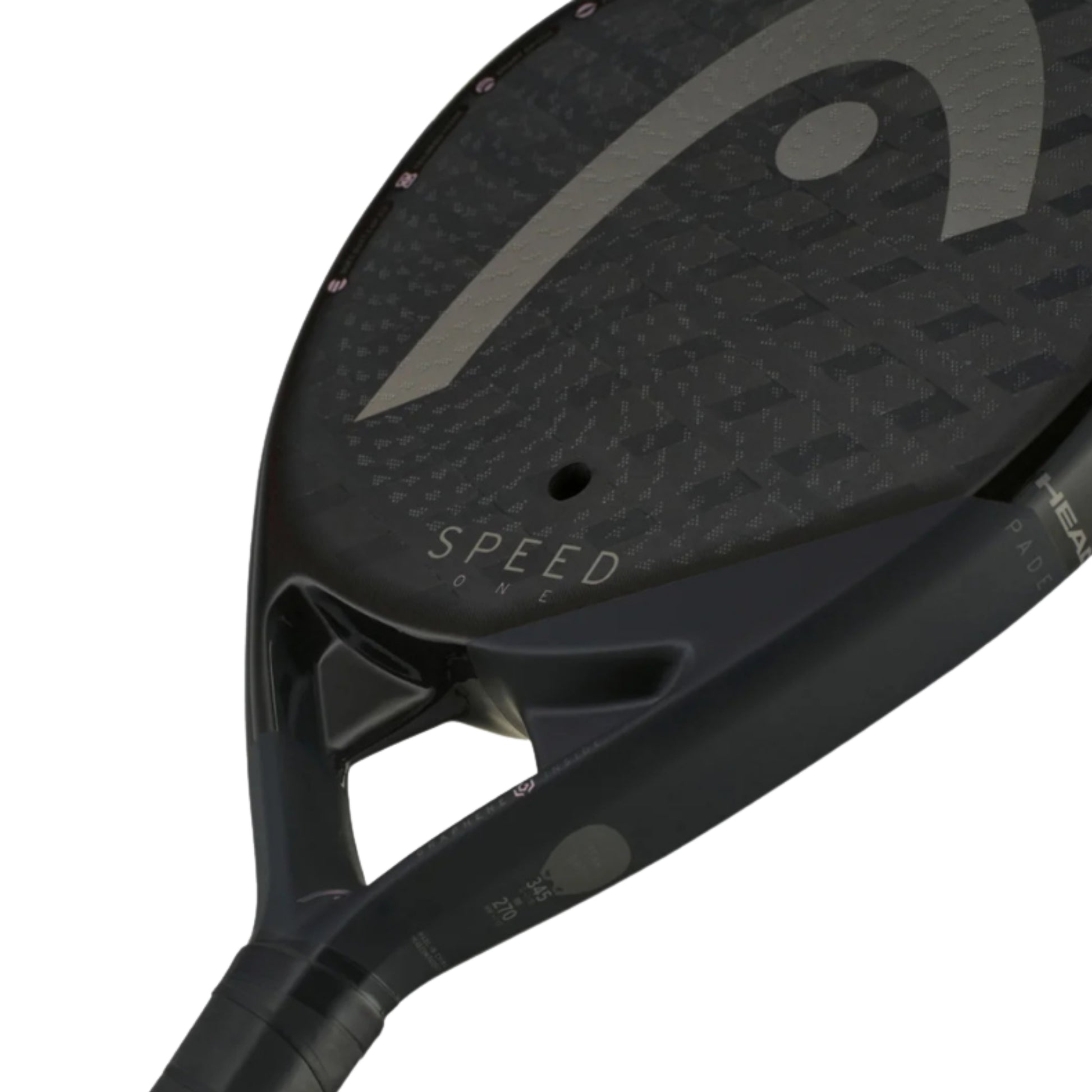 Black with gold accents Head racket with wording Speed on a whte background