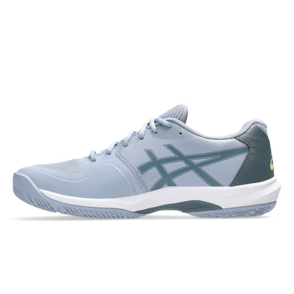 Light gray tennis shoe with white sole on a white background