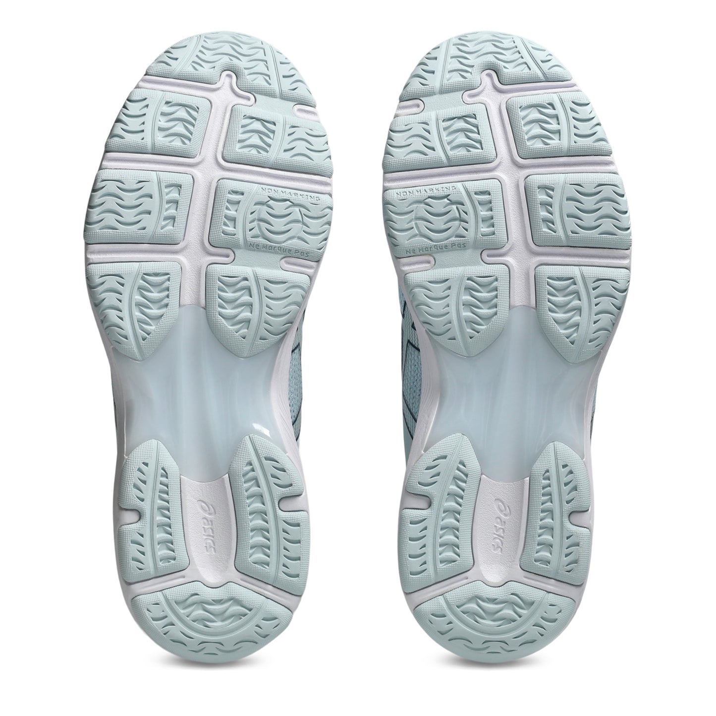 Light blue shoe sole with tread pattern on a white background