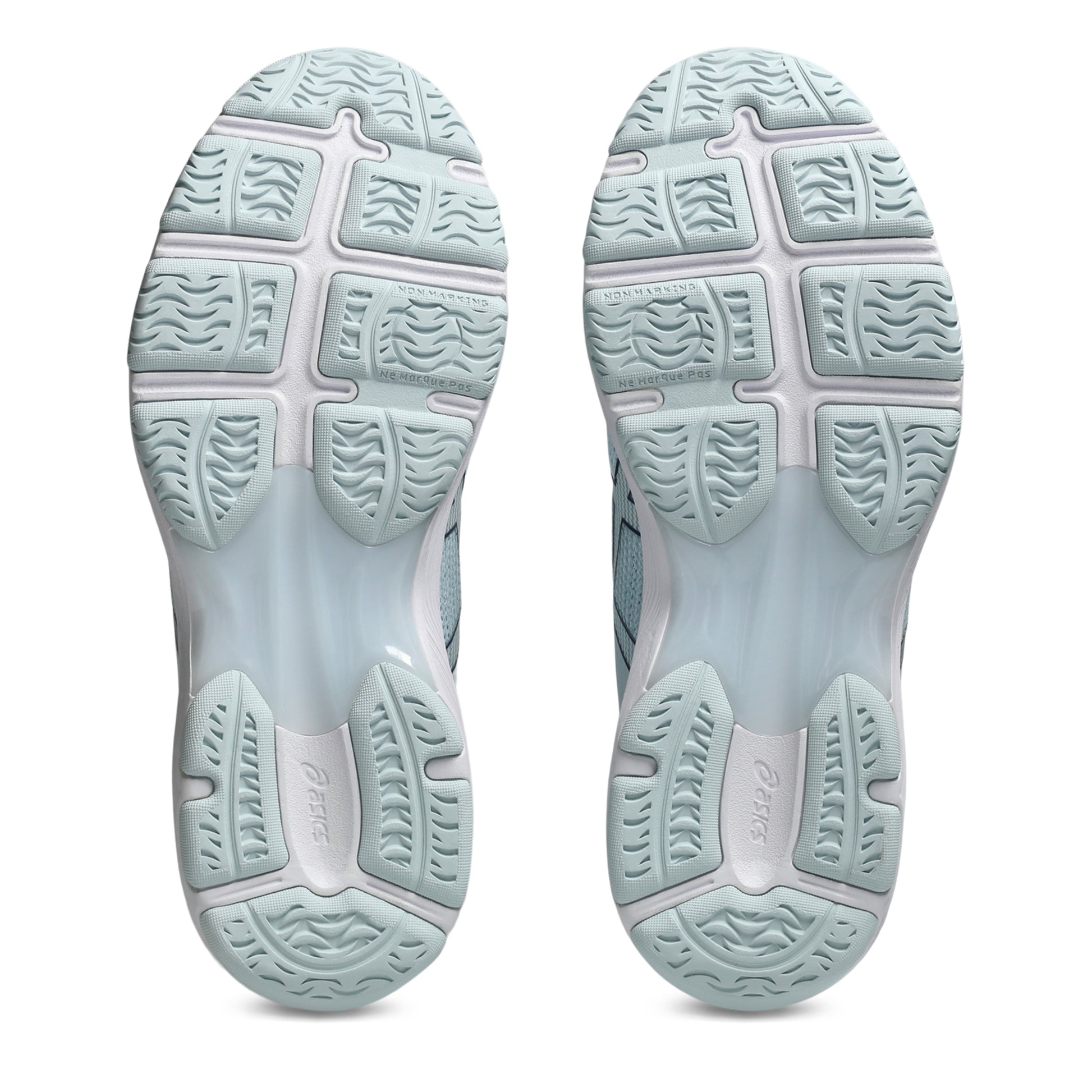 Light blue shoe sole with tread pattern on a white background